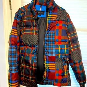 Removable sleeve patchwork puffer jacket
